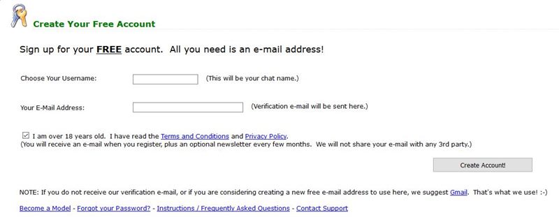 MyFreeCams offers free registration MyFreeCams registration page