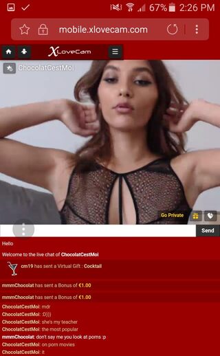 An XloveCam amateur cam room on mobile XloveCam's mobile interface