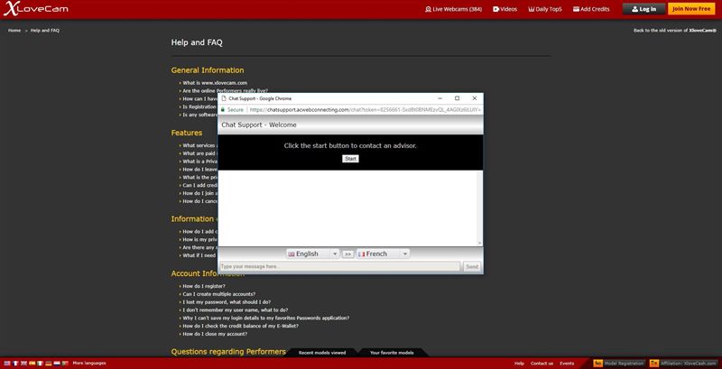 XloveCam has a great Support and FAQ section XloveCam's FAQ and Live Support section