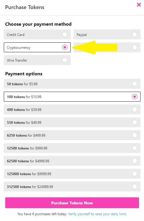 Learn how to purchase tokens using Bitcoin on CamSoda
